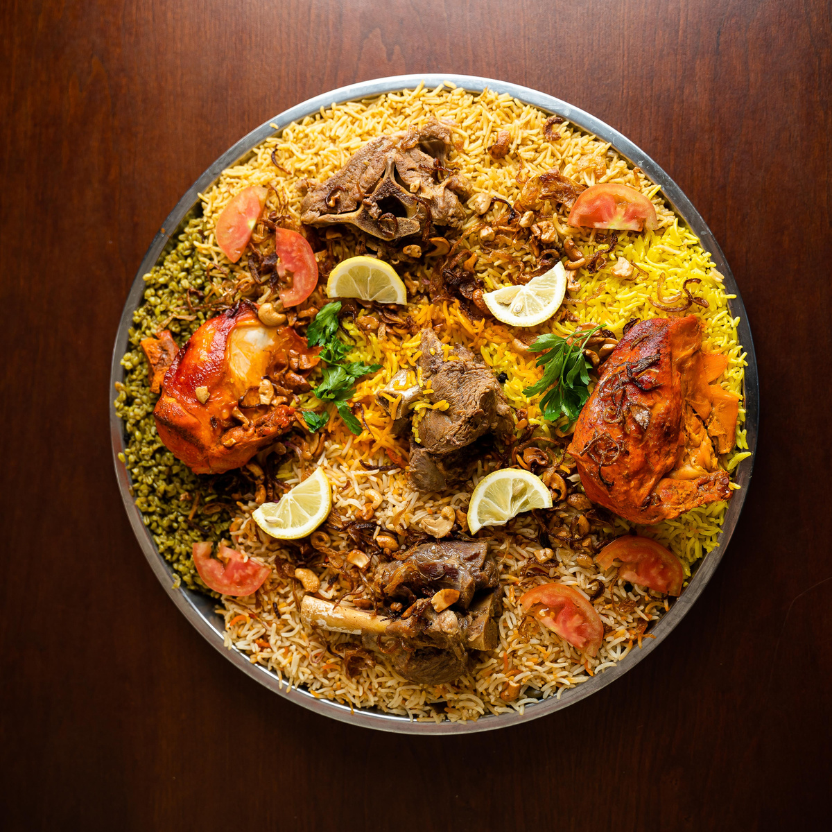 Overhead Shot of a Dish with Rice and Meat